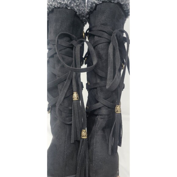 I Love Billy BettyBoo Black Faux Suede Knee High Winter Zip Tye Boots Sz 41 - Picture 13 of 16